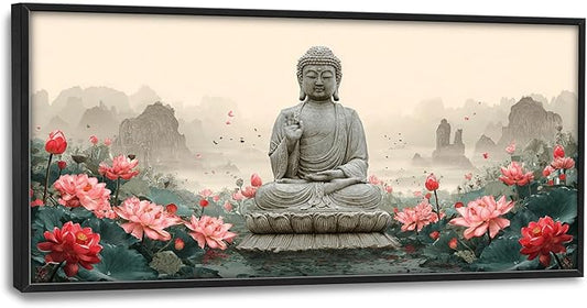 Glocmna Large Buddha Wall Art for Living Room Zen Buddha Lotus Canvas Wall Decor Big Meditation Pictures Painting Print Framed Artwork Decorations Gifts for Bedroom Home Spa Yoga Room Office Hotel 30"x60"