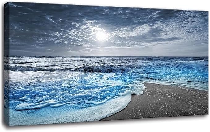 Bamdeya Beach Wall Decorations for Living Room Framed Canvas Wall Art Bedroom Beach Prints Posters Blue Ocean Room Decor Pictures Sea Artwork Painting Office Wall Décor Kitchen accessories 20x40