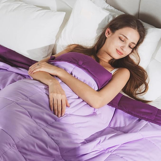 Lessymo Weighted Blanket for Adults - 15 lbs, 48"x72" Twin Size - Washable Heavy Blanket for Sleeping, Microfiber Big Blankets with Premium Glass Bead for All-Season, Soft Thick Blanket, Purple