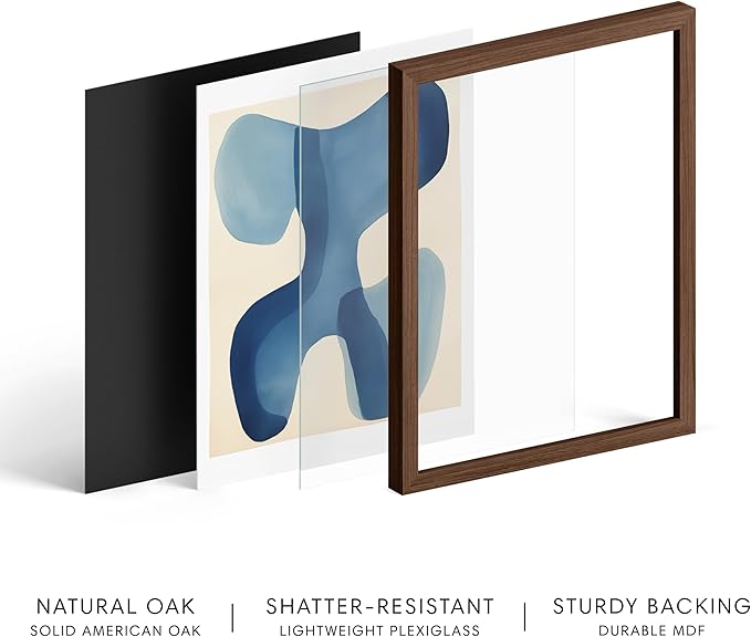 HAUS AND HUES Modern Abstract Wall Art - Blue and Green Living Room Art, Modern Artwork for Walls, Minimalist Picture for Living Room(Blue Shapes, Walnut Frame, 12x16)