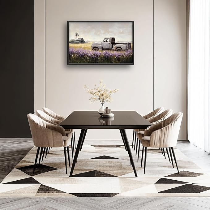 Rustic Truck Wall Art Farmhouse Barn Pictures Wall Decor Lavender Prints Modern Artwork Country Landscape Painting Home Office Decorations For Kitchen Bathroom Bedroom Dining Living Room 36"x24"