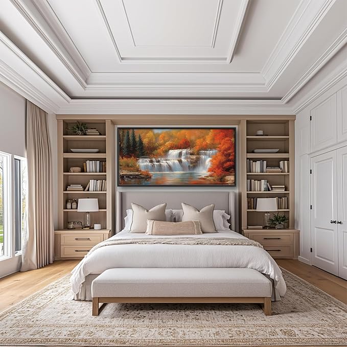 Fall Waterfall Wall Art Autumn Landscape Pictures Wall Decor Scenery Large Master Over Above Bed Canvas Prints Horizontal Modern Artwork Painting Home Office Decorations For Kitchen Bedroom 30"x60"