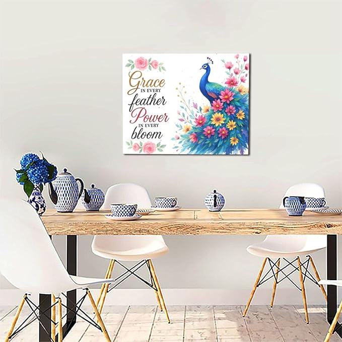 Peacock Wall Art Elegant Peacock Wall Decor Inspirational Canvas Print Painting Pictures Motivational Artwork Framed Decorations Gifts for Women girls Bedroom Bathroom Living Room Office 16"x20"