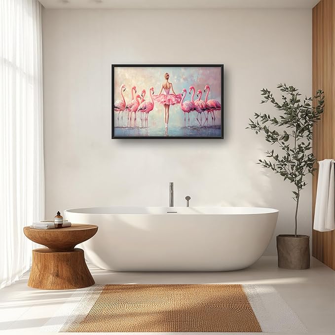 Ballet Wall Art Ballerina Flamingo Pictures Wall Decor Pink Dance Extra Large Canvas Prints Framed Artwork Paintings Home Office Decorations For Living Room Bedroom Dinning Room 36"x24"