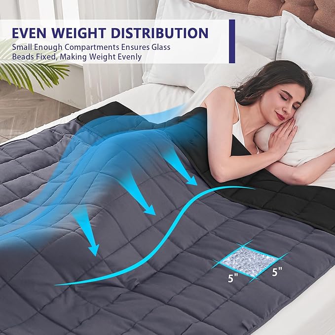 yescool Weighted Blanket for Adults (25 lbs, 88” x 104”, Grey& Black) Cooling Heavy Blanket for Sleeping Perfect for 240-260 lbs, King Size Breathable Blanket with Premium Glass Bead