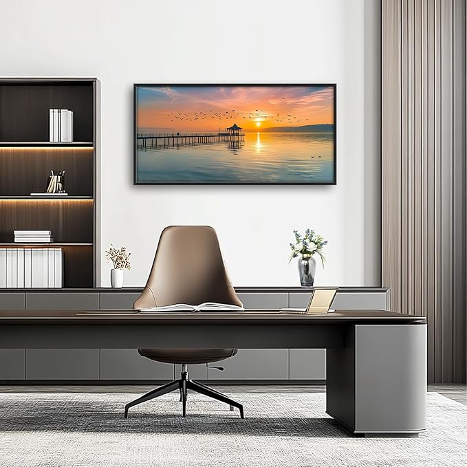 Lake Large Canvas Wall Art Sunset Nature Pictures Wall Decor Above Bed Framed Artwork Paintings Home Office Decorations for Living Room Bedroom Dinning Room Kitchen 60"x30"