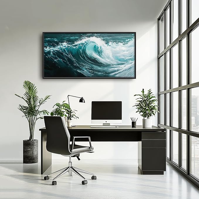 SweetFox Extra Large Ocean Wave Framed Wall Art for Living Room, Coastal Sea Beach Pictures Oversized Wall Decor Abstract Big Canvas Painting Print Artworks for Bathroom Master Bedroom 60L X 30W
