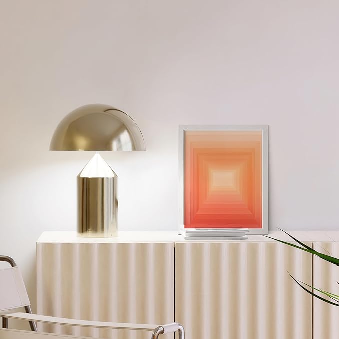 HAUS AND HUES Colorful Abstract Wall Art - Minimalist Retro Picture for Living Room Decor, Red and Pink Modern Wall Art Painting (Pink Geometric 2, White Frame, 8x10)