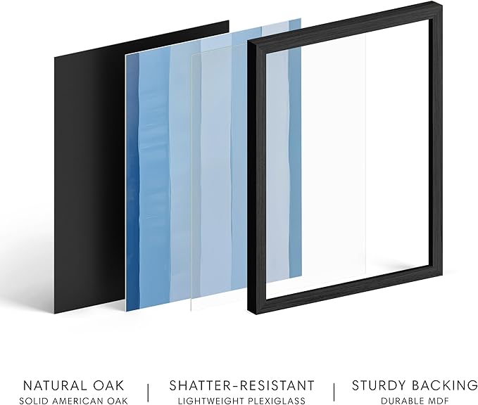 HAUS AND HUES Modern Abstract Wall Art - Blue and Green Living Room Art, Modern Artwork for Walls, Minimalist Picture for Living Room(Painted Stripes, Black Frame, 12x16)