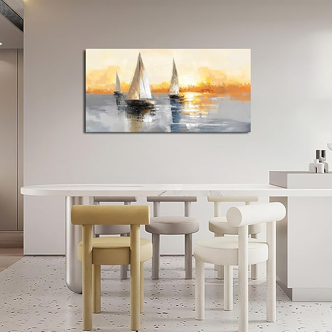 Large Sailboat Wall Art Nautical Boat Pictures Wall Decor Abstract Coastal Canvas Prints Painting Modern Framed Artwork for Bedroom Living Room Dining Room Bathroom Office 60"x30"