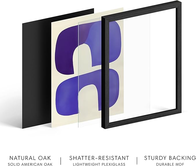 HAUS AND HUES Modern Abstract Wall Art - Blue and Green Living Room Art, Modern Artwork for Walls, Minimalist Picture for Living Room(Blue Tribal Shapes, Black Frame, 16x20)