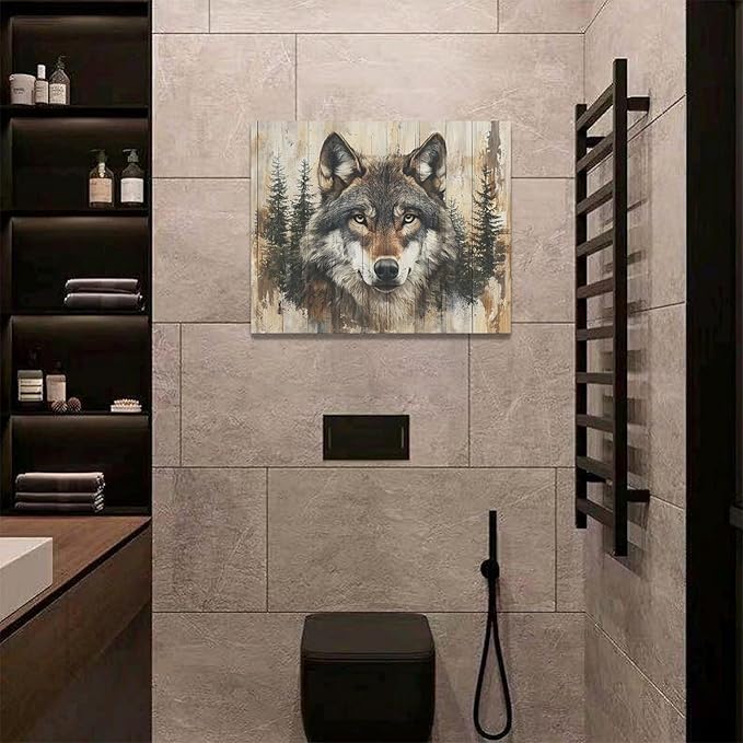 Vintage Wolf Wall Art Farmhouse Wildlife Wall Decor Country Animal Pictures Canvas Painting Artwork Home Decorations for Living Room Bedroom Bathroom Office 20"x16"