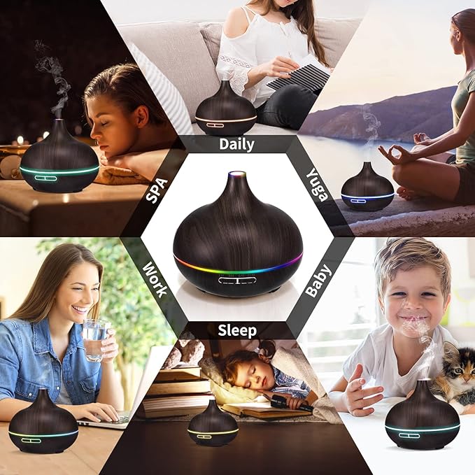 Essential Oil Diffuser Humidifier Ultrasonic Aromatherapy Diffuser with 4 Timer Settings & 7 Different Lights for Office Home Study Yoga Spa Baby