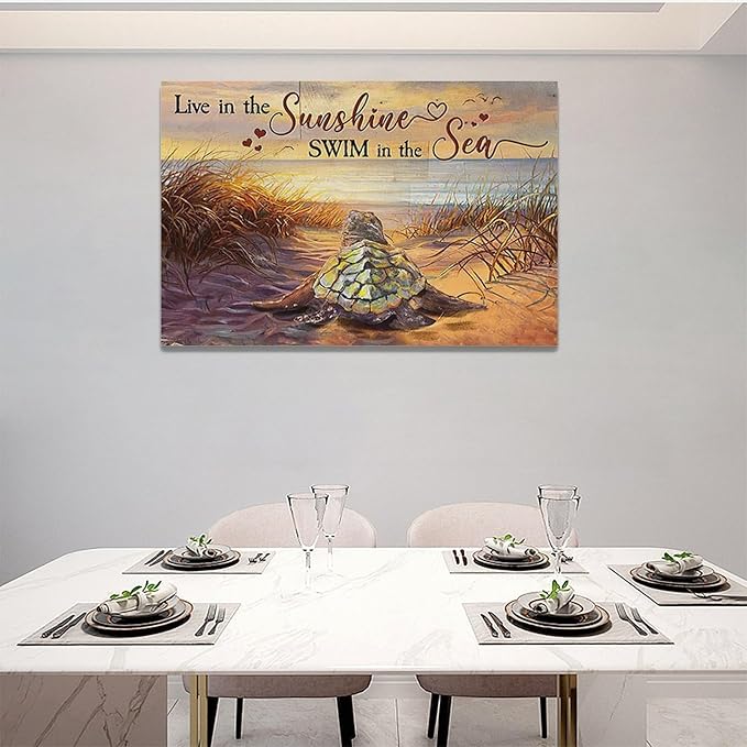 Bathroom Sea Turtle Wall Art Farmhouse Turtles Wall Decor Country Beach Ocean Coastal Nautical Pictures Canvas Painting Artwork Home Decorations for Living Room Bedroom Bathroom Office 24"x16"
