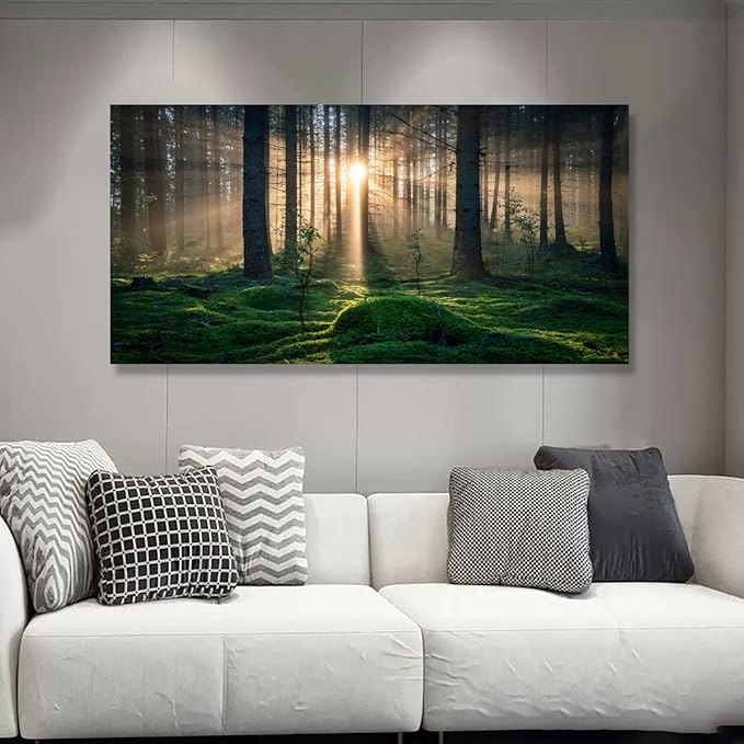 Sunrise Landscape Canvas Wall Art - 20x40 Inches - Tree and Forest Picture Artwork for Living Room and Bedroom Wall Decoration - Nature Painting Prints for a Serene Atmosphere