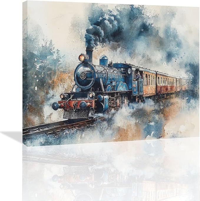 Fleruku Train Wall Art Train Wall Decor Pictures Canvas Painting Artwork Home Decorations For Living Room Bedroom Bathroom Office Nursery Classroom 24"x20"