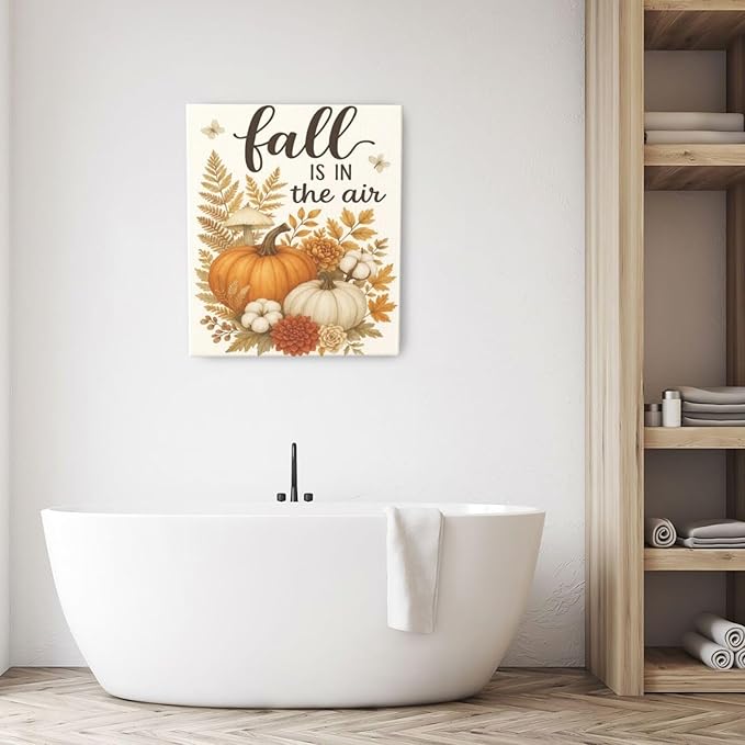 Fall Wall Decor Pumpkin Cotton Wall Art Autumn Pumpkin Canvas Pictures Painting Fall Signs Artwork Framed Decoration for Living Room Bedroom Dining Room Office Gifts 20"x24"