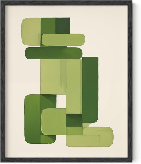 HAUS AND HUES Modern Abstract Wall Art - Blue and Green Living Room Art, Modern Artwork for Walls, Minimalist Picture for Living Room(Green Geometric, Black Frame, 8x10)