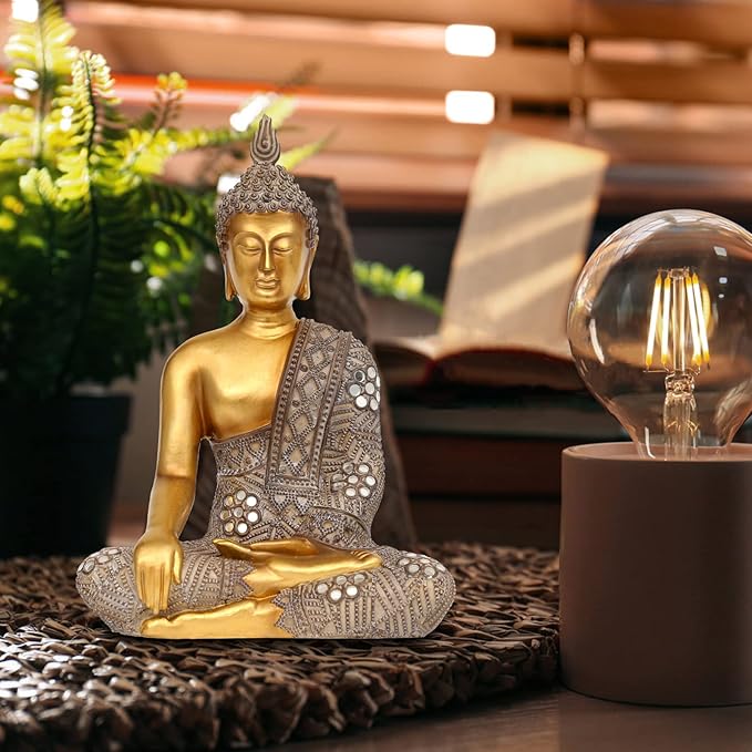 Buddha Statue for Home Decor Gold 10.4”-Buddha Statues for Zen Decor - Spiritual Décor-Buddha Decor for Living Room-Buda – Budda – Indoor Buddha Gift for Relaxation, Meditation or Shrine
