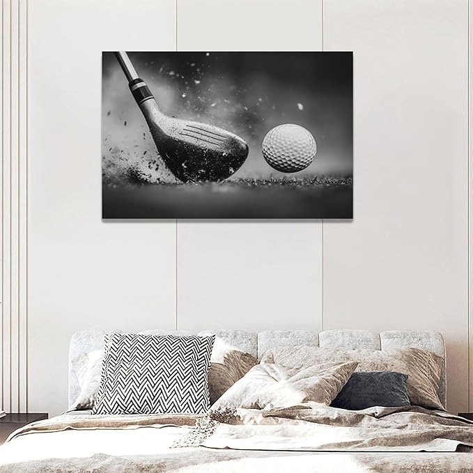 Olivine Golf Wall Art, Pictures Wall Decor, Black and White Sport Paintings, Golfing Sports Canvas Prints, Framed Artwork for Living Room Bedroom Bathroom Office Home Decoration 24"x16"