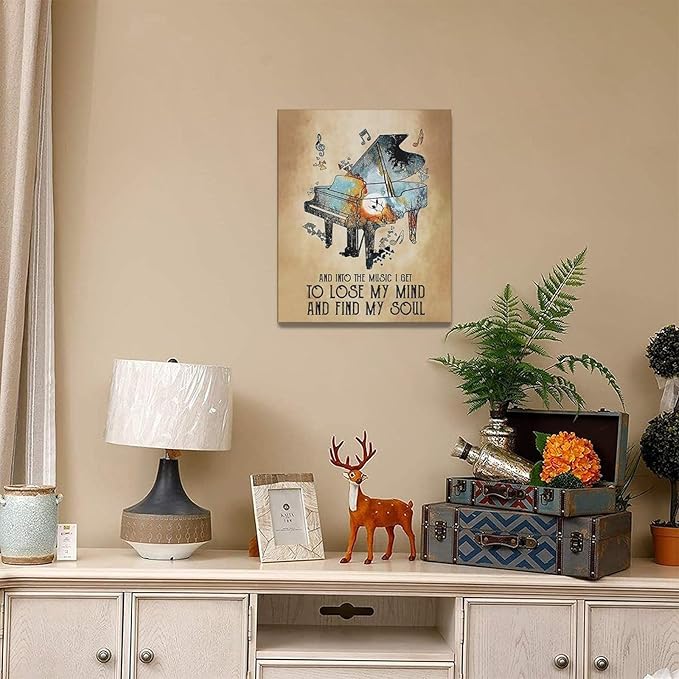 Music Decor Wall Art Piano Wall Decor Vintage Canvas Music Heal The Soul Prints Painting Framed Artwork for living room Bedroom Bathroom 16"x20"