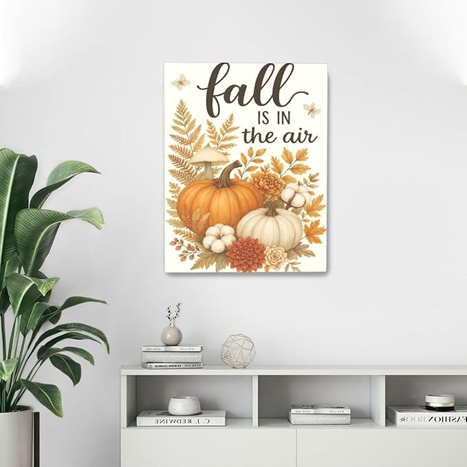 Fall Wall Decor Pumpkin Cotton Wall Art Autumn Pumpkin Canvas Pictures Painting Fall Signs Artwork Framed Decoration for Living Room Bedroom Dining Room Office Gifts 16"x20"