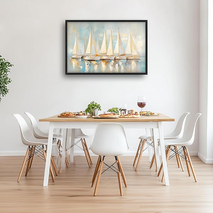 Sailboat Wall Art Abstract Nautical Pictures Wall Decor Framed Canvas Prints Artwork Paintings Home Office Decorations for Living Room Bedroom Dinning Room Corridor 36"x24"