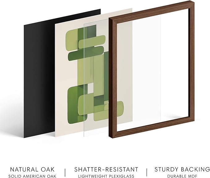 HAUS AND HUES Modern Abstract Wall Art - Blue and Green Living Room Art, Modern Artwork for Walls, Minimalist Picture for Living Room(Green Geometric, Walnut Frame, 11x14)