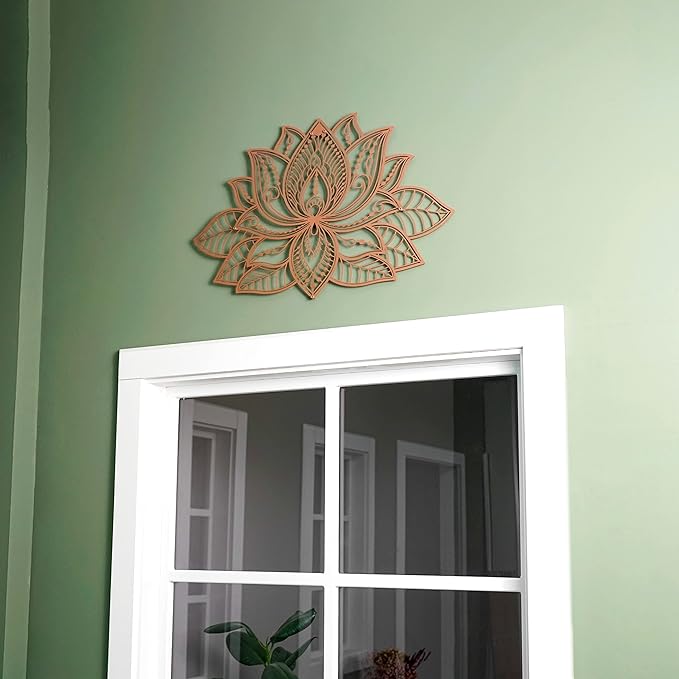 Colorfull Worlds Mandala Metal Wall Decor, Lotus Flower Meditation Room Decor, Minimalist Zen Garden Bohemian Gift for New Year (26.3" x 17" | 67 x 43 cm, Copper)