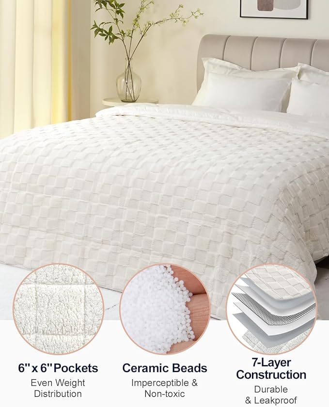 Kivik Dual Sided Weighted Blankets for Adults, Buttery Soft Stylish Checkered Heavy Blankets for Couch Sofa Bed - Ultra-Fluffy Fabric Brings Cloud-Like Comfort (48"x72", Beige, 15 Pounds)
