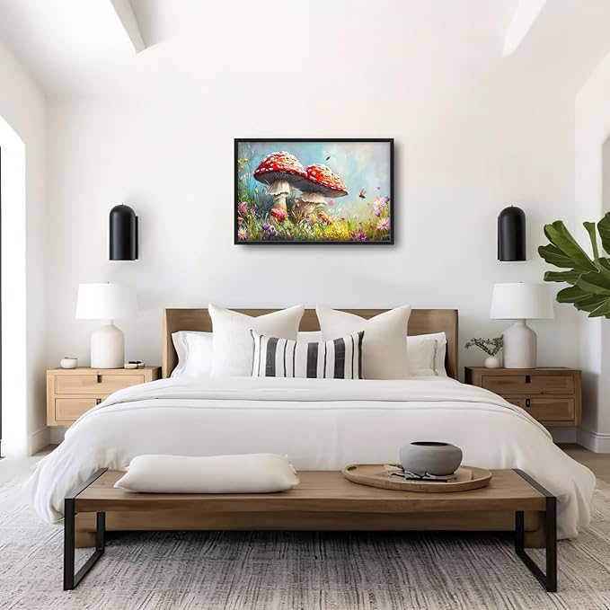 Kylora Mushroom Wall Art Mushroom Pictures Wall Decor Cottagecore Plant Prints Modern Artwork Botanical Painting Home Office Decorations For Kitchen Bathroom Bedroom Dining Living Room 36"x24"