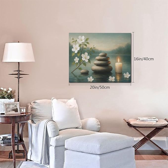 Zen Wall Art Zen Bathroom Wall Decor Spa Room Meditation Peaceful Pictures Decoration Spiritual Stone Canvas Painting Artwork Framed for Bathroom Living Room Bedroom Office 16"x20"