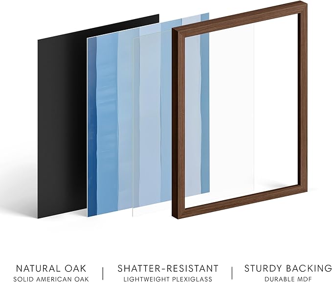 HAUS AND HUES Modern Abstract Wall Art - Blue and Green Living Room Art, Modern Artwork for Walls, Minimalist Picture for Living Room(Painted Stripes, Walnut Frame, 12x16)