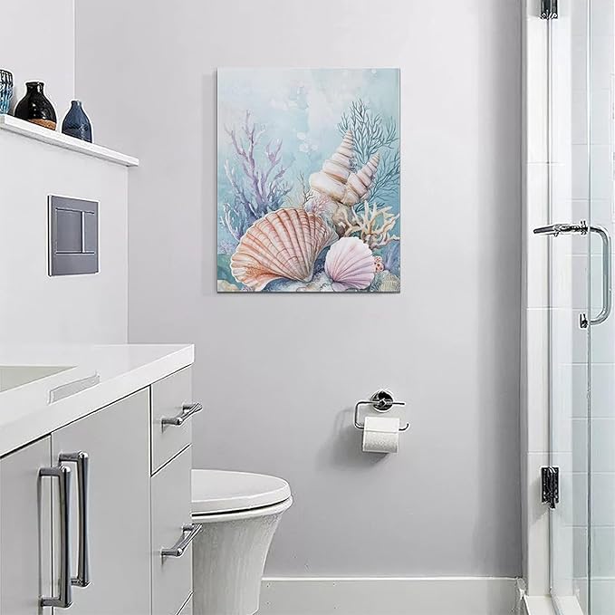 Fleruku Beach Coral Shells Wall Art Nautical Sea Wall Decor Ocean Pictures Canvas Painting Artwork Home Decorations for Living Room Bedroom Bathroom Office Nursery 16"x20"