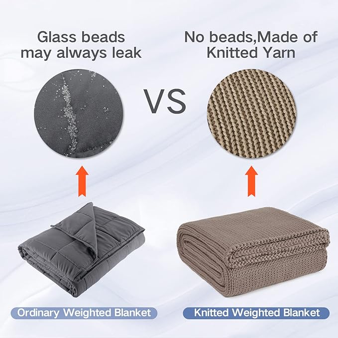 Guohaoi Knitted Weighted Blanket for Adults (Beige 50"x75" 15lbs) No Beads Cooling Throw Blanket for Hot Sleepers, Home Decor Breathable Chunky Knit Heavy Blanket Use on Full Size Bed