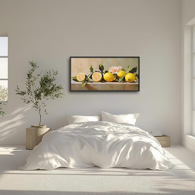 Kylora Lemon Wall Art Still Life Lemons Pictures Wall Decor Fruit Large Master Over Above Bed Canvas Prints Horizontal Modern Artwork Oil Painting Home Office Decorations For Kitchen Bedroom 30"x60"