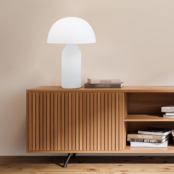 Brightech Venus Glass - Contemporary Table Lamp with Glass Shade and Body - Unique Mushroom Table Lamp - Dimmable LED Light Bulbs for Bedroom Reading, Great Décor for Living Rooms, Offices