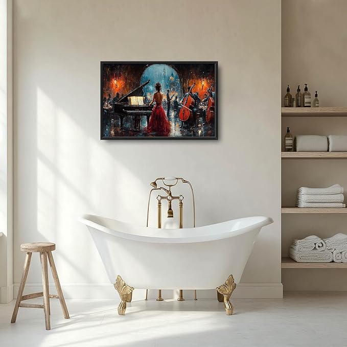 Music Piano Large Wall Art Cello Performance Pictures Wall Decor Musician Canvas Hotel Print Painting Modern Artwork Home Decoration for Dining Living Room Bathroom Bedroom Office Framed 36"x24"