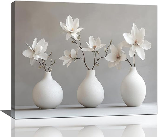 Bathroom Wall Art Zen Wall Decor Spa White Flower Pictures Canvas Painting Framed Artwork Home Decorations for Yoga Meditation Room Living Room Bedroom 24"x20"