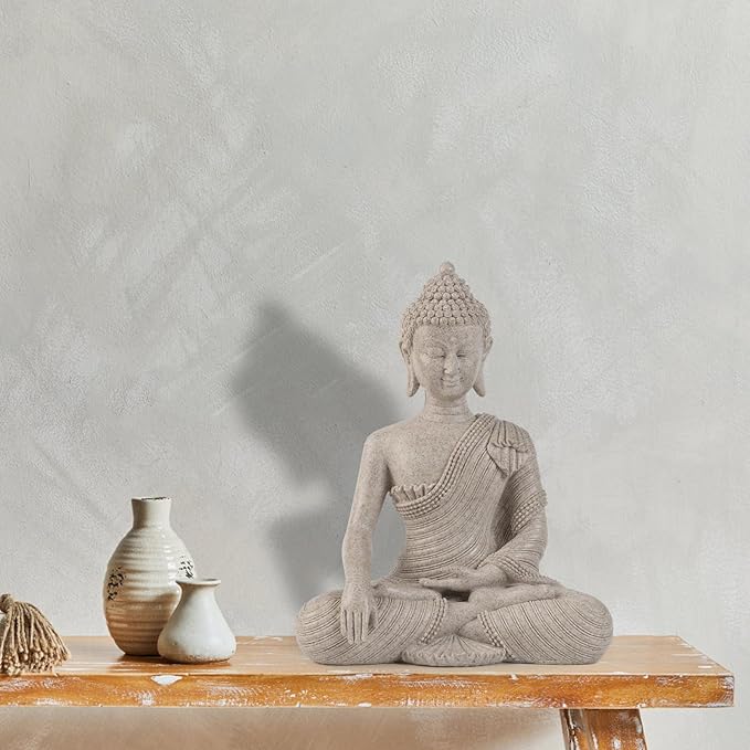 Buddha Statue for Home Decor Beige White-Buddha Statue Large for Spiritual 10.2''-Buddha Decor for Living Room-Buddha Statues for Zen Decor –Indoor Buddha Gift for Shrine, Meditation or Relaxation