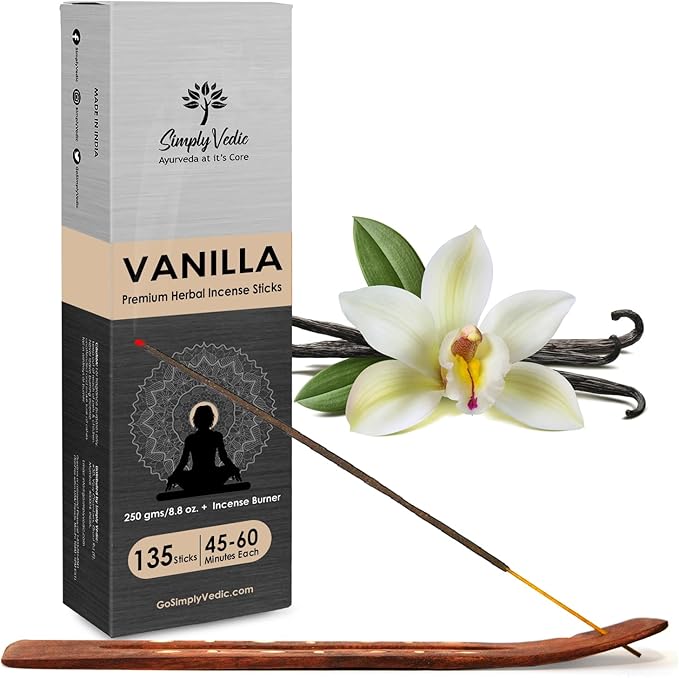 Vanilla Incense Sticks – 250g Pack (Approx. 135 Handmade Agarbatti + Free Holder) | Charcoal-Free | Natural Essential Oils for Meditation, Sleep, Mood, Yoga & Aromatherapy Use