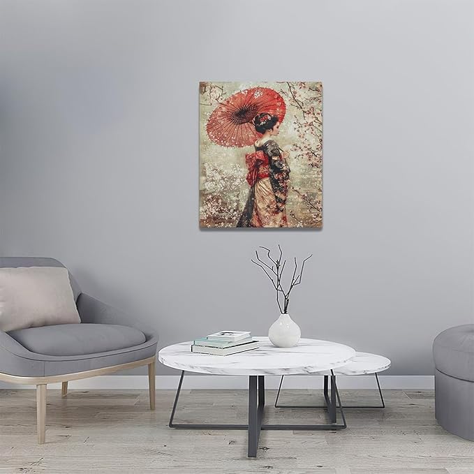 Fleruku Vintage Japanese Wall Art Japanese Geisha Wall Decor Japan Women Pictures Canvas Painting Artwork Home Decorations for Living Room Bedroom Bathroom Office 20"x24"