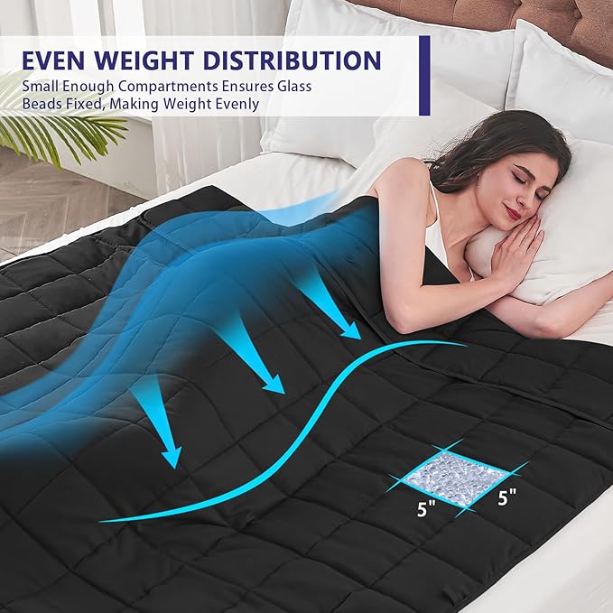 yescool Weighted Blanket for Adults (22 lbs, 60" x 80", Black) Cooling Heavy Blanket for Sleeping Perfect for 210-230 lbs, Queen Size Breathable Blanket with Premium Glass Bead, Machine Washable
