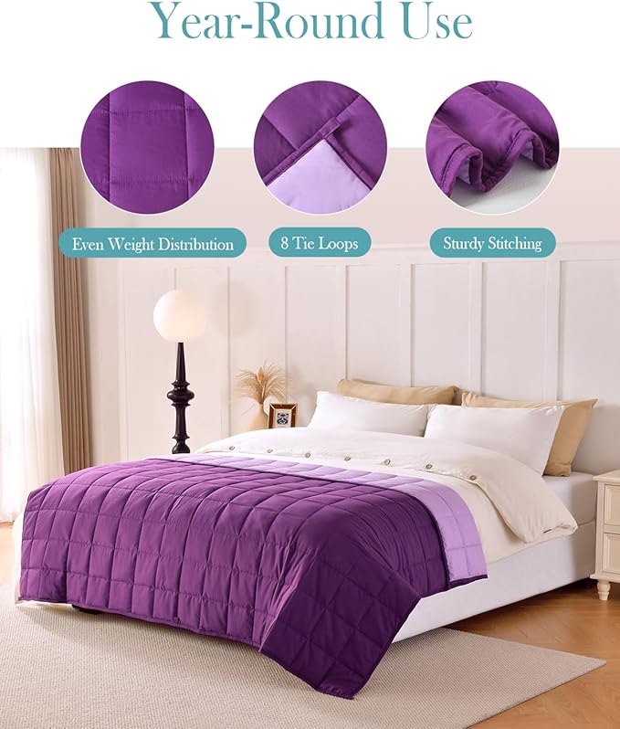 Topblan Weighted Blanket 15 pounds, Soft Cooling Weighted Blanket Full Size for Adults and Kids, Breathable Comfort Blanket with Glass Beads for Bed Sofa All Season, 48 x 72 inches, Purple