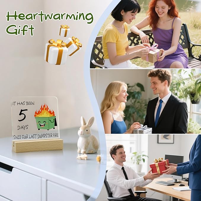 Dumpster Fire Desk Decor, Funny Office Ornament Gifts for Coworkers Employee Teammate Boss, Office Humor Desk Sign Plaque for Birthday White Elephant