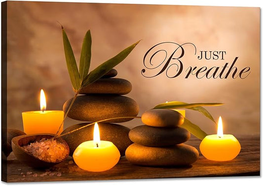 YIOZHAOFH Zen Wall Decor Just Breathe Motivational Bathroom Wall Art Yoga Room Poster for Women Spa Picture Painting Spiritual Artwork Framed for Living Room Ready to Hang (24L x 36W)