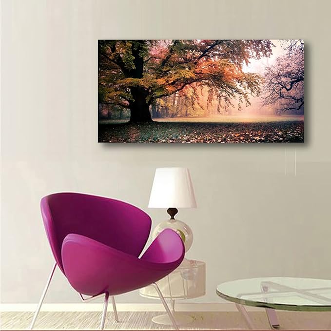 Tree of Life Wall Art Canvas Prints Natural Landscape Picture Home Decor Colorful Forest Paintings for Living Room Bathroom Bedroom Kitchen Decorations 24x48 Wooden Frames Artwork Easy Hanging