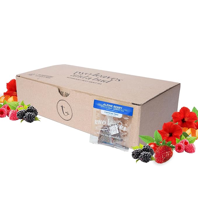 Two Leaves and a Bud Alpine Berry Herbal Tea Bags, Naturally Caffeine Free, Whole Leaf Herbal Tea in with Hibiscus in Compostable Sachets, Hot or Iced, 100 Count (Pack of 1)