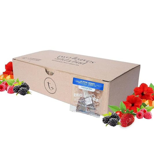 Two Leaves and a Bud Alpine Berry Herbal Tea Bags, Naturally Caffeine Free, Whole Leaf Herbal Tea in with Hibiscus in Compostable Sachets, Hot or Iced, 100 Count (Pack of 1)
