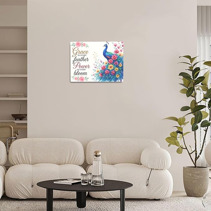 Peacock Wall Art Elegant Peacock Wall Decor Inspirational Canvas Print Painting Pictures Motivational Artwork Framed Decorations Gifts for Women girls Bedroom Bathroom Living Room Office 12"x16"